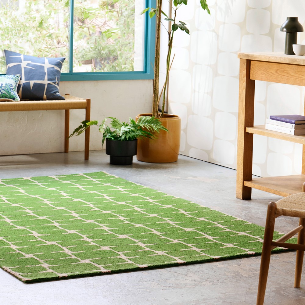 Little Lohko Geometric Rugs 124207 by Scion in Juniper Green